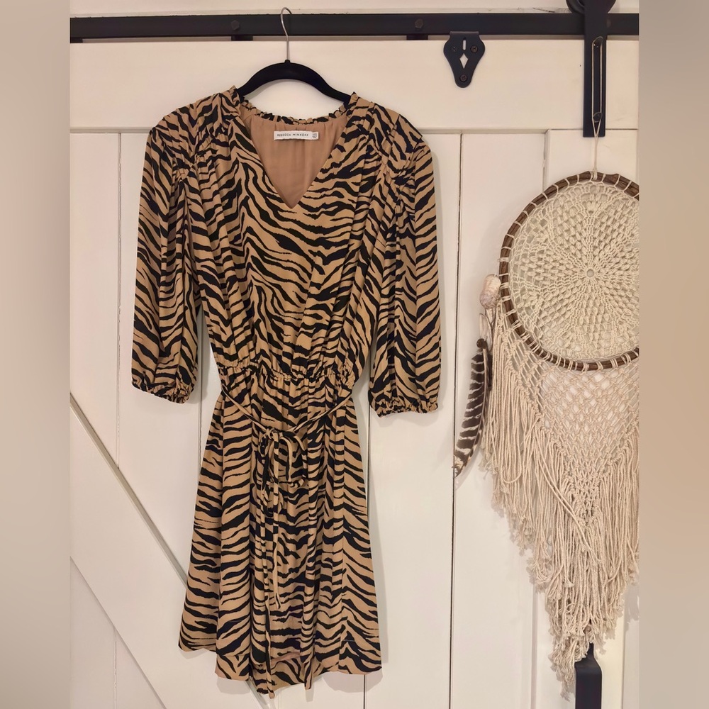 Rebecca Minkoff Zebra print Brown and Black Puff Sleeve Wrap Dress